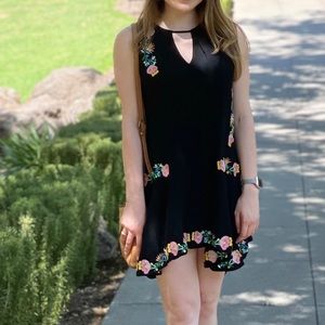 Umgee Black Tank Dress with Embroidery